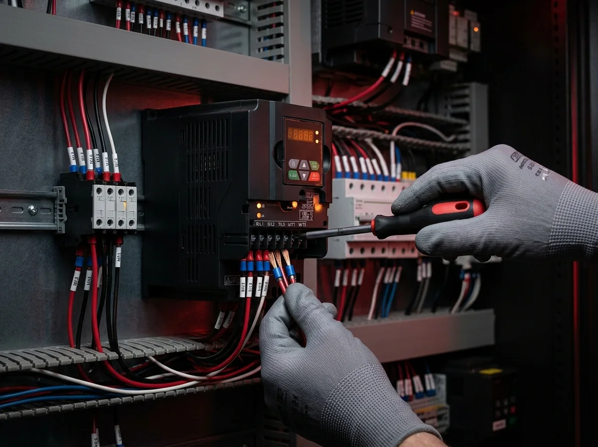 Endüstriyel elektrik panosunda inverter montajı ve kablolama işlemi