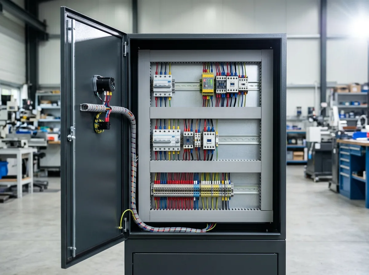 Düzenli kablolanmış yeni endüstriyel elektrik ve otomasyon panosu